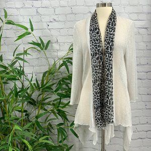 Alberto Makali White Cardigan w/ Leopard Scarf
